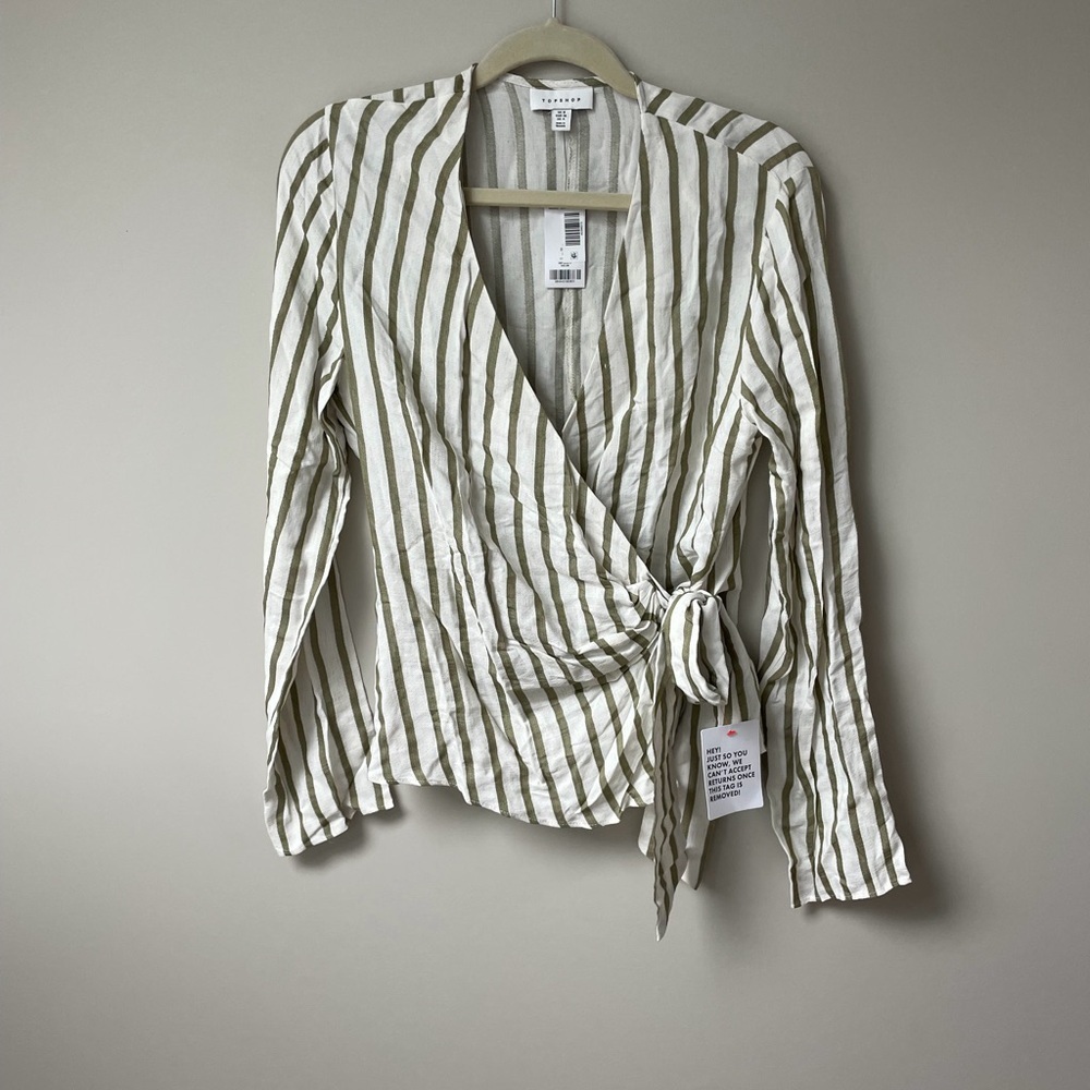 Topshop Olive and White Striped Wrap Blouse​